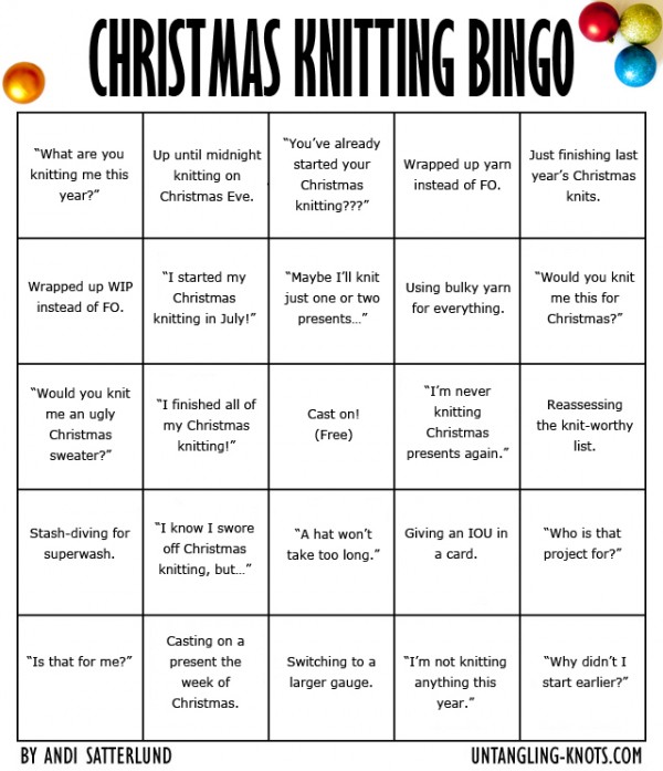 Christmas Knitting Bingo! Do you have a bingo yet?