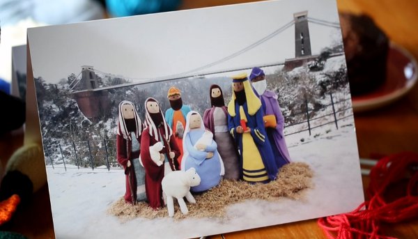 women knit giant nativity to remember friend