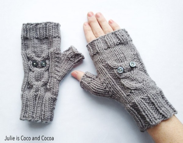 fingerless gloves with owl knitting pattern