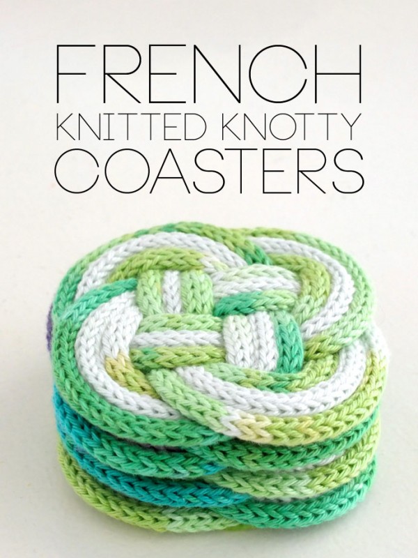 french knit knotted coasters