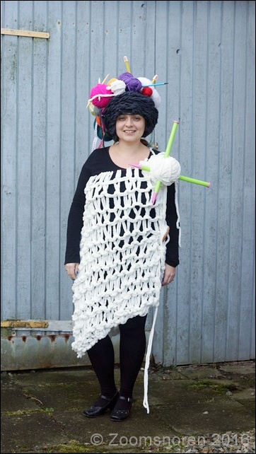 Knit a Halloween costume to be the crazy yarn lady.