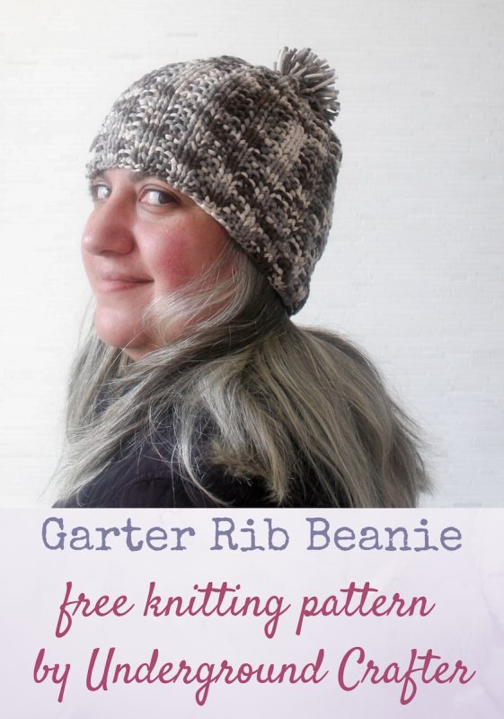 Garter rib beanie free knitting pattern in eight sizes.