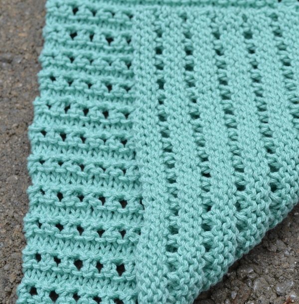 KNit the ridged ribbon eyelet dishcloth, part of the Knitted Kitchen Blog Hop