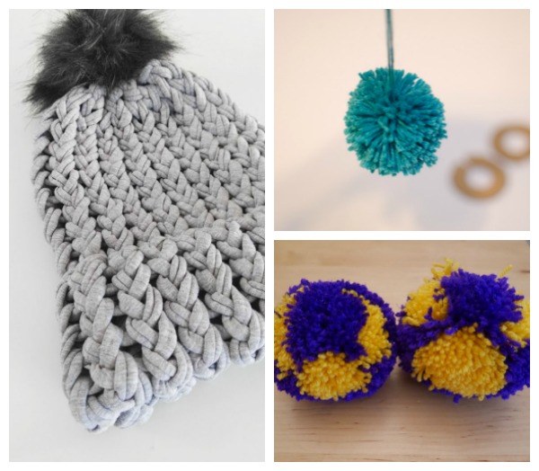 ideas for making and using pom-poms on knitting projects.