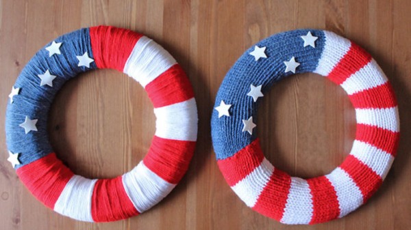 Knit a flag wreath for July Fourth.