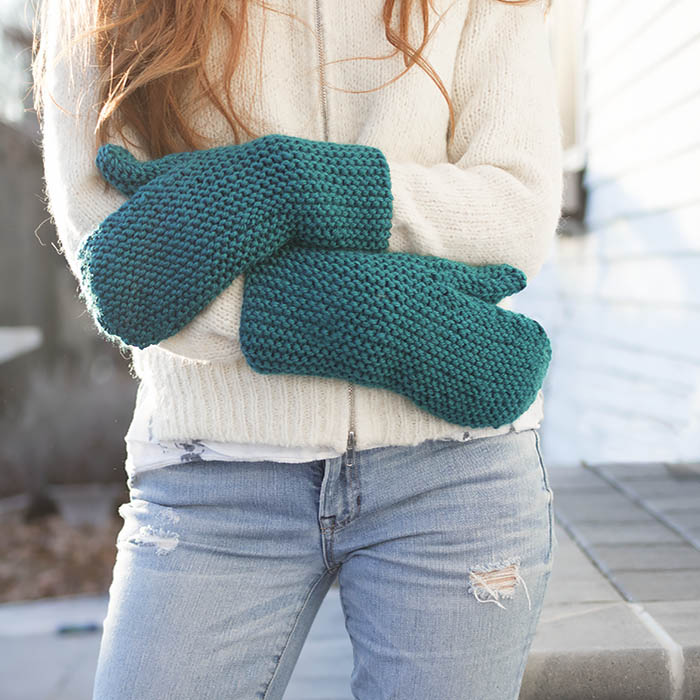 flat knit garter stitch mittens