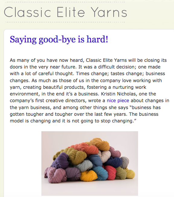 classic elite yarns closing