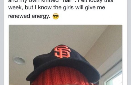 Showing cancer who's boss by knitting a bright orange wig!