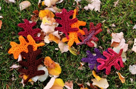 Knit a flurry of oak leaves in a hurry.