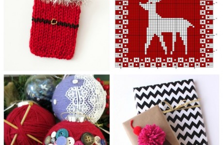Chirstmas ornaments and wrappings using yarn.