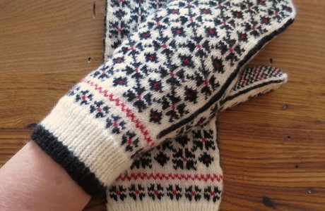 blank and white and red all over mitts