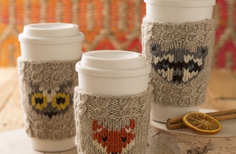 knit a woodland creature coffee cup cozy