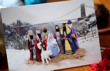 women knit giant nativity to remember friend