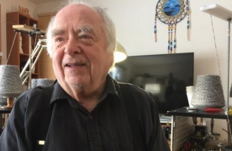 Bob Rutherford uses homemade machines to knit socks for the homeless.
