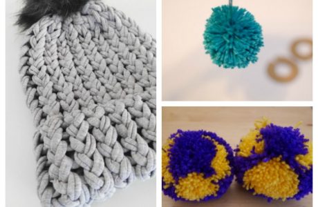 ideas for making and using pom-poms on knitting projects.