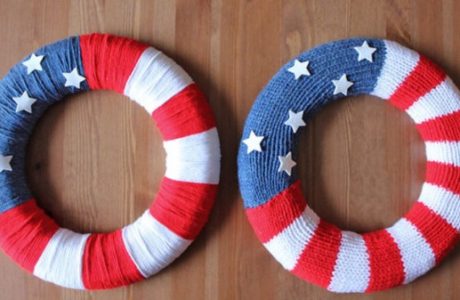 Knit a flag wreath for July Fourth.