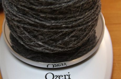 weighing yarn to determine yardage