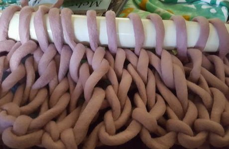 knitting on a large PVC pipe