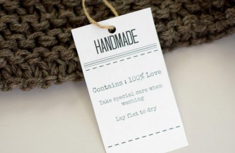 handmade gift tag with washing instructions