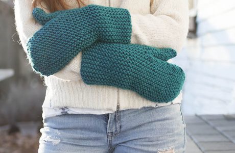 flat knit garter stitch mittens
