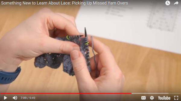 fix a missed yarn over in lace knitting