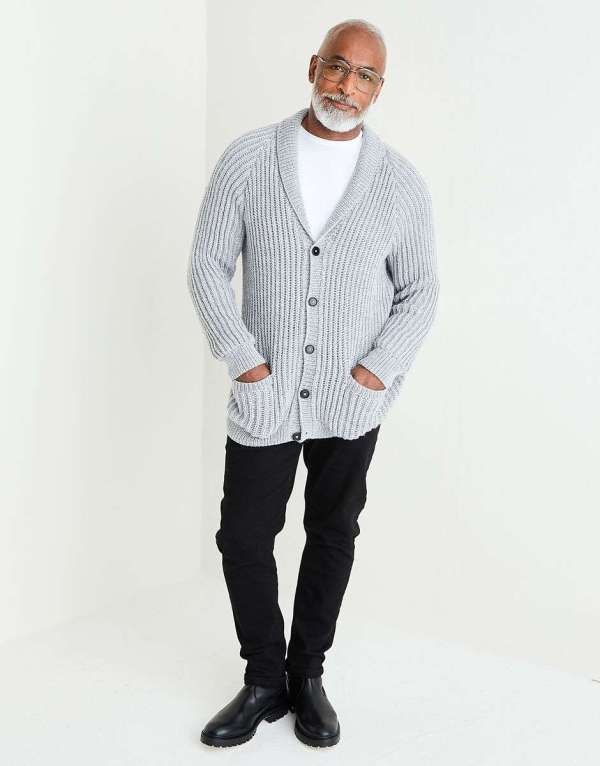 Merino Wool Ribbed Shawl Neck Cardigan | Oatmeal | Aran Sweater Market