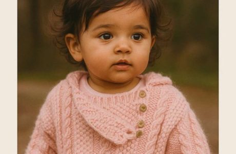 Girl in pink knitted sweater - title image